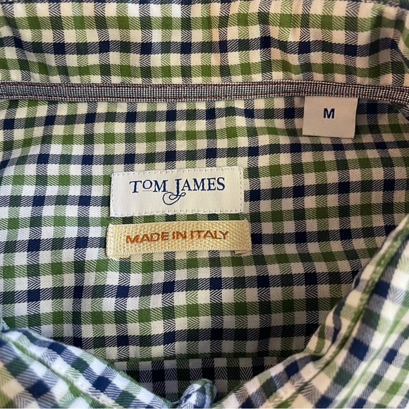 Tom James Men's Button Up Shirt Blue/Green Checkered Pattern Size Medium - Picture 9 of 11